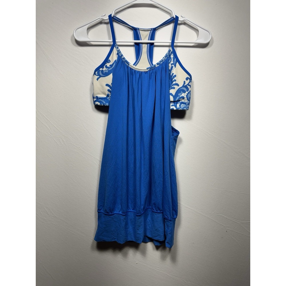 Lululemon No Limits Beaming Blue Polar Cream Athletic Tank Top Women's Size 4